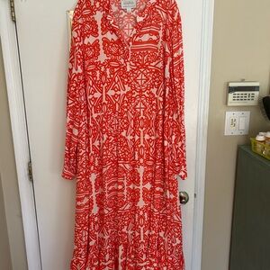 Anthropologie Orange and Cream Long Sleeve Dress
